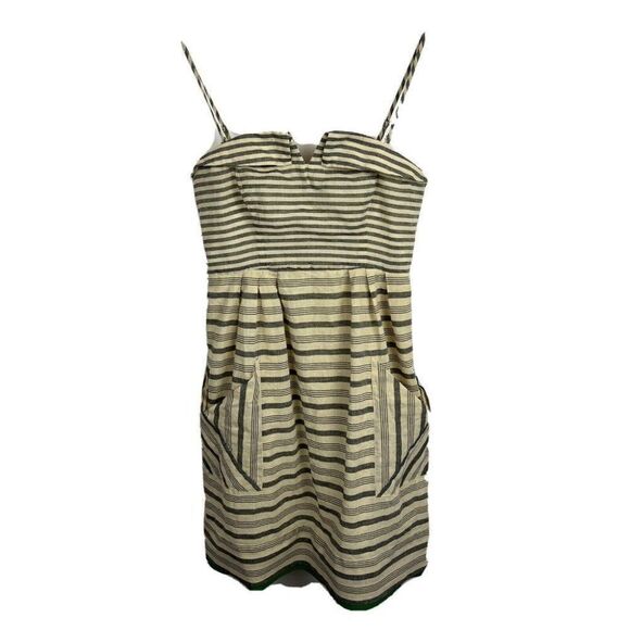 MAEVE Dress 2 Womens Gray Yellow Striped Pockets Spaghetti Strap Anthropologie - Picture 1 of 10